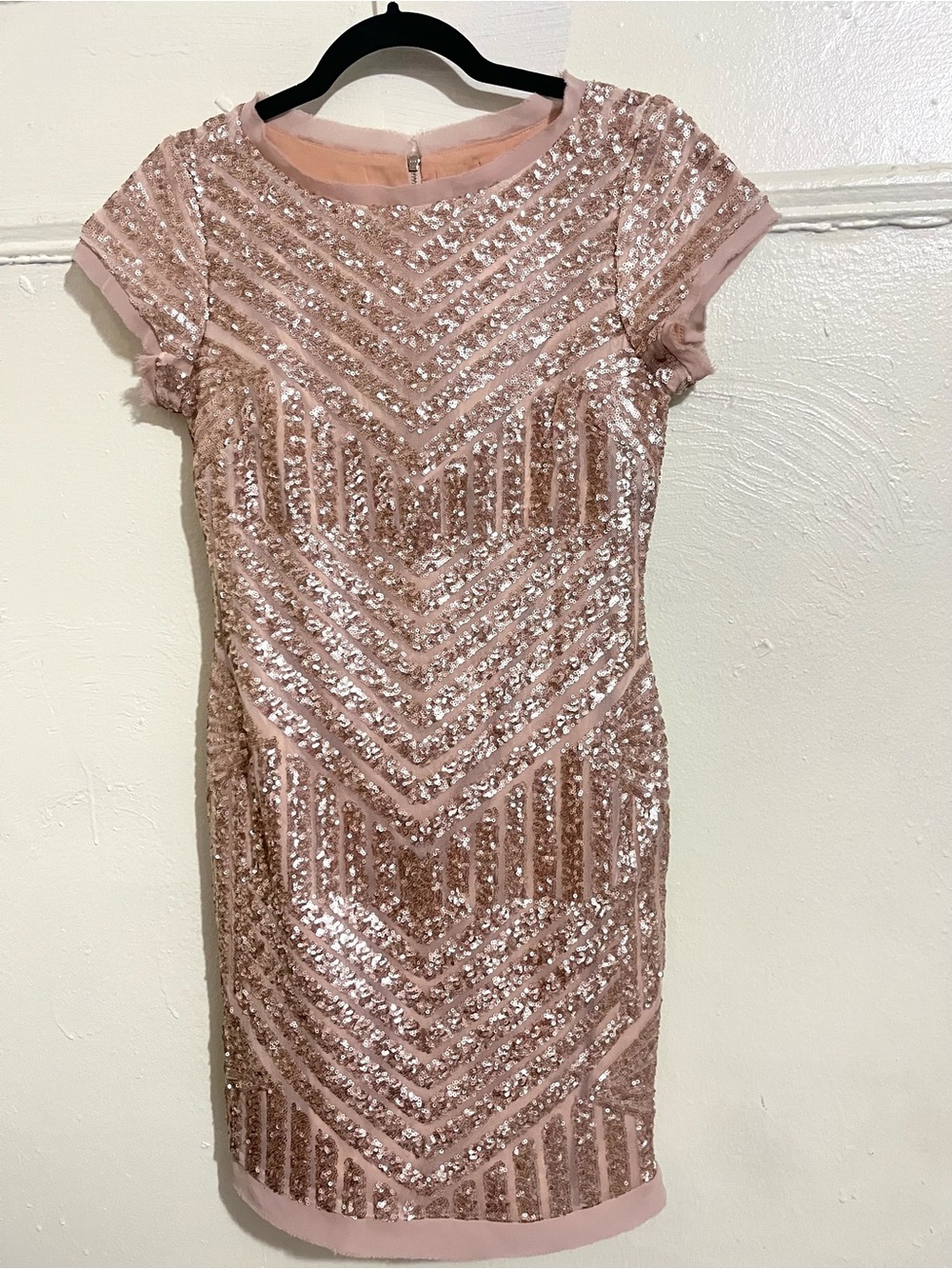 Vince Camuto Rose Gold Geometric Chevron Sequin Cap Sleeve Sheath Mini Dress